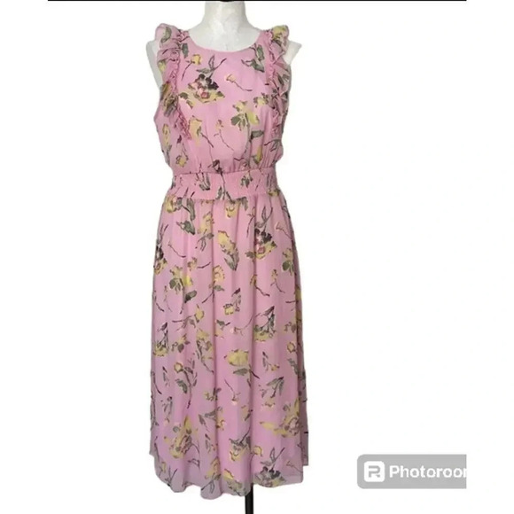 Adyson Parker Midi Dress Pink Abstract Floral Sleeveless Sheered Women’s 2X - Picture 1 of 8